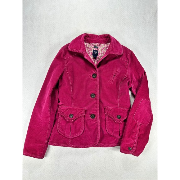 GAP Jackets & Blazers - Gap Magenta Pink Corduroy Blazer Jacket Floral Lining Elbow Patches Womens 10